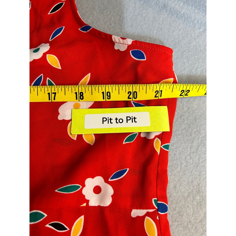 Cabi 5734 The Catch Top Red Large Floral Tie Neck Sleeveless Blouse Summer - Picture 5 of 6